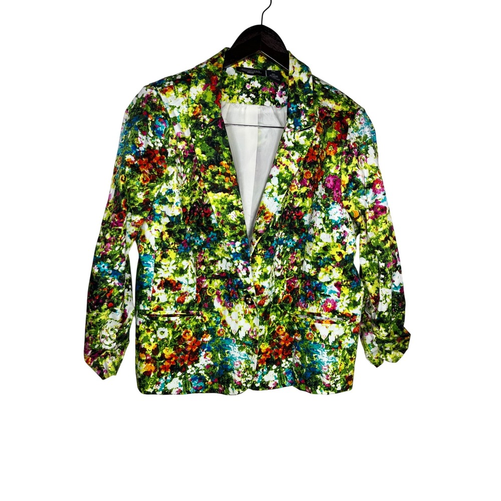 Notations Petite Floral Garden Cottagecore Ruched Sleeve Blazer PXL Multicolored